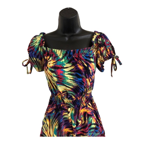 Supercute off the shoulder colorful tie dye look elastic hem romper size large - Picture 12 of 16